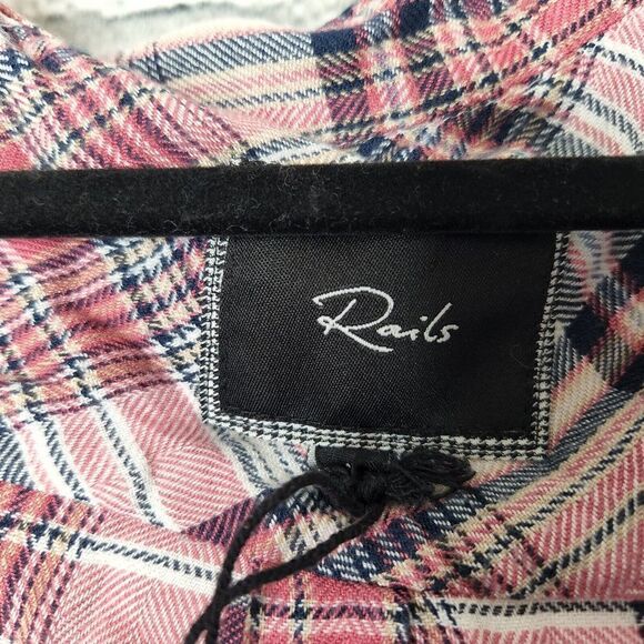 Rails Pink White Womens Small Plaid Long Sleeve Button Up Shirt Casual Rayon - Picture 6 of 7